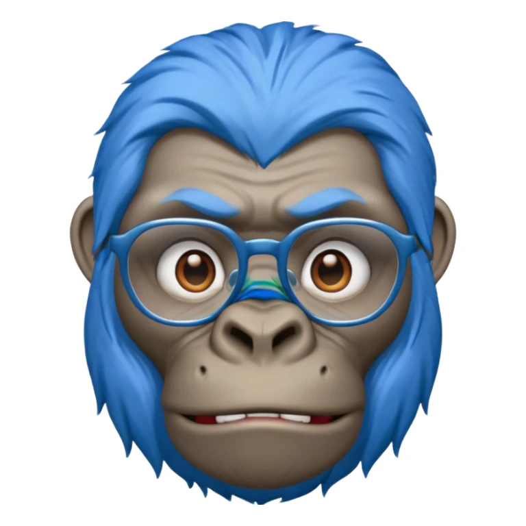 blue haired gorilla head with glasses, no text, facing slightly right sticker