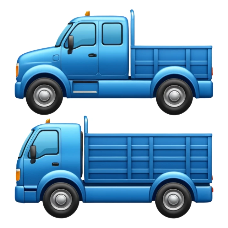 "iOS style truck emoji, big wheels with a cargo bed, smooth texture, no background" sticker