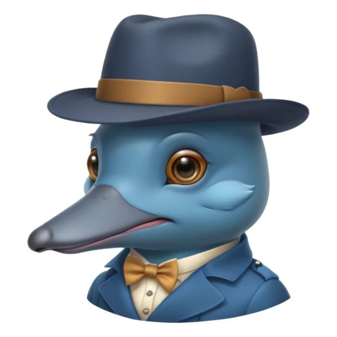 cute blue platypus with a detective hat and monocle on his eye, no  hands, looks like a platypus but blue sticker