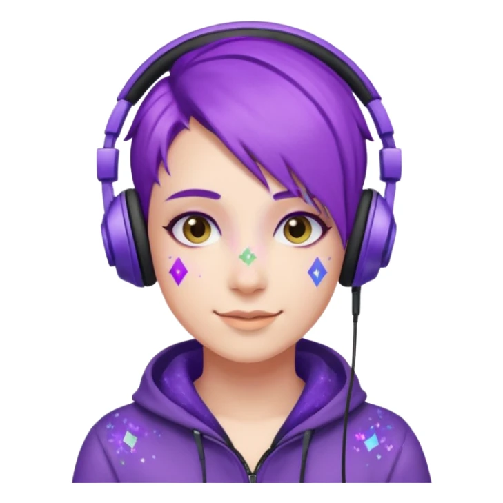 glitter purple gamer non-binary happy purple hair sticker