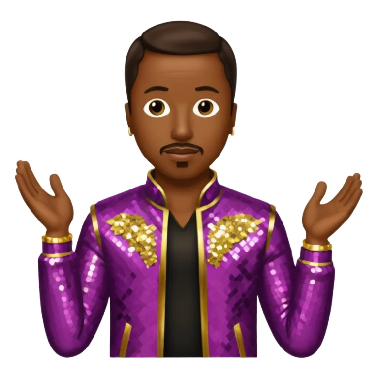 MC Hammer with dark brown hair, gold sequin outfit sticker