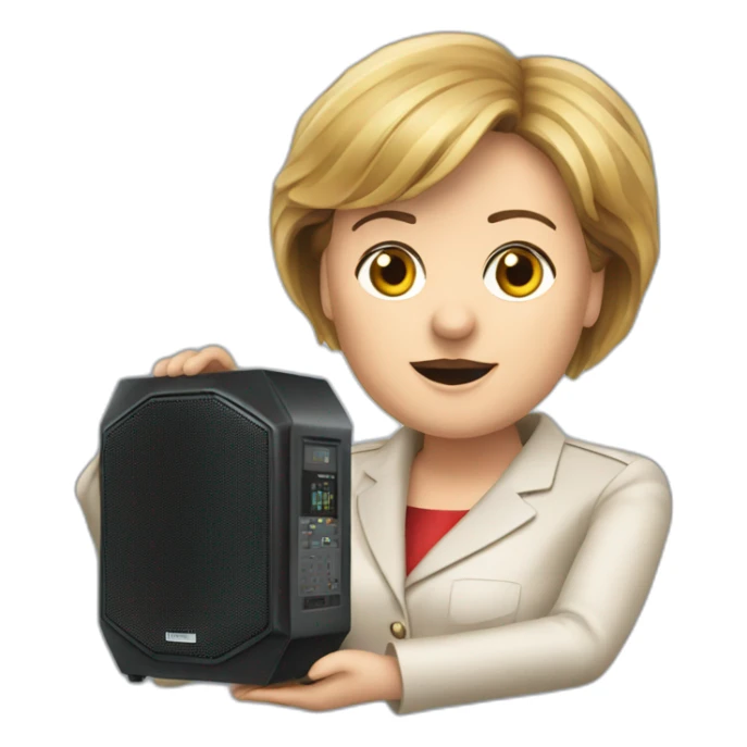 Angela Merkel with a big music speaker in her hand sticker