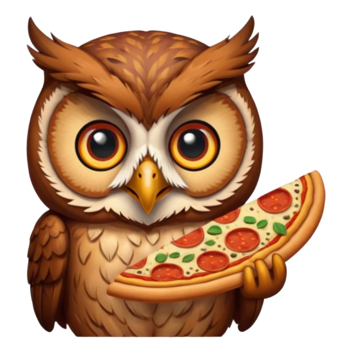 crea un gufo che mangia la pizza sticker