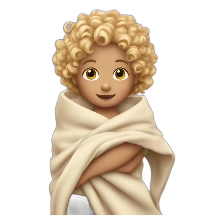 Curly haired blonde toddler holding blanket sticker