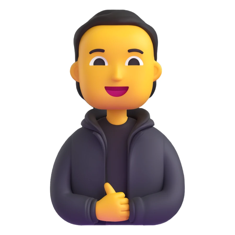 change the clothes to a black jacket, keep the 3d emoji style and slimmer face sticker