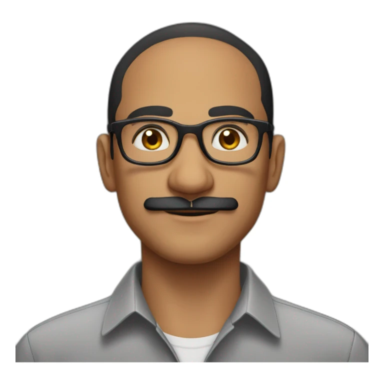 a light skin Pakistani man, wearing round glasses, short moustache, slicked black hair, collared shirt  sticker