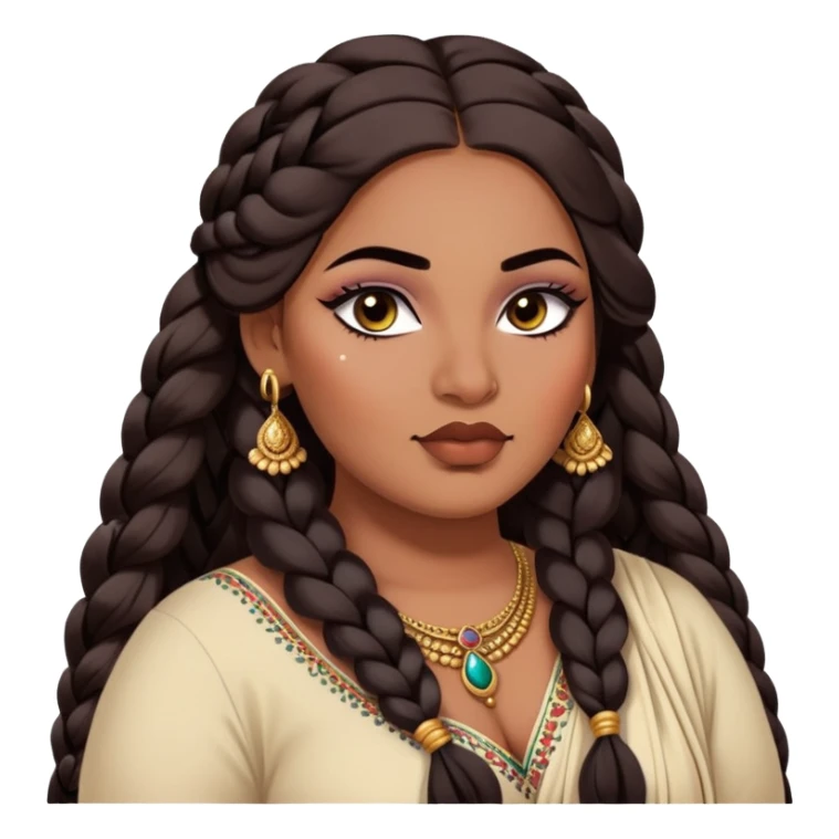 big plus size, medium deep skin, long braided hair, baddie,pretty, makeup, lipgloss, black eyeliner, loose dupatta, indian
 sticker