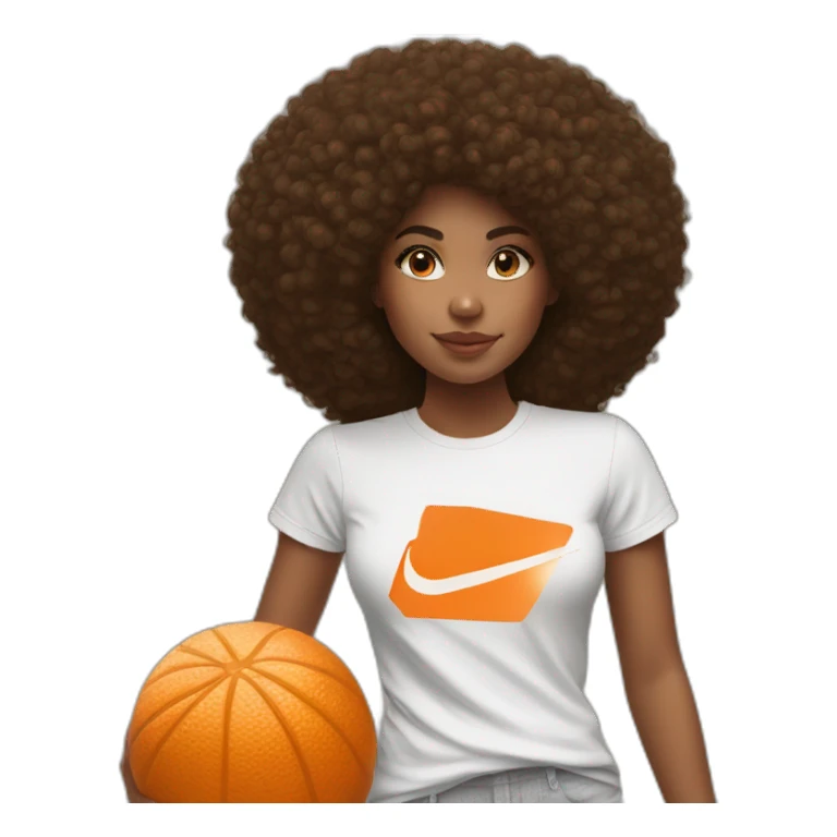 Fille blance avec un afro orange et un t-shirt nike sticker