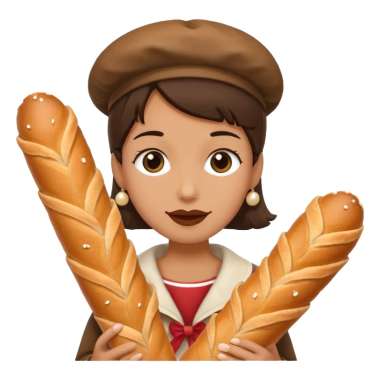 à face with a large baguette and two chouqettes aside ready to eat them sticker