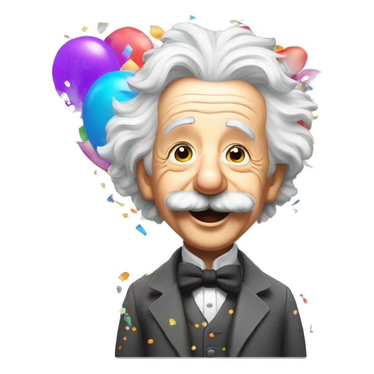 happy albert einstein shooting colorful confetti popper with partty baloons sticker