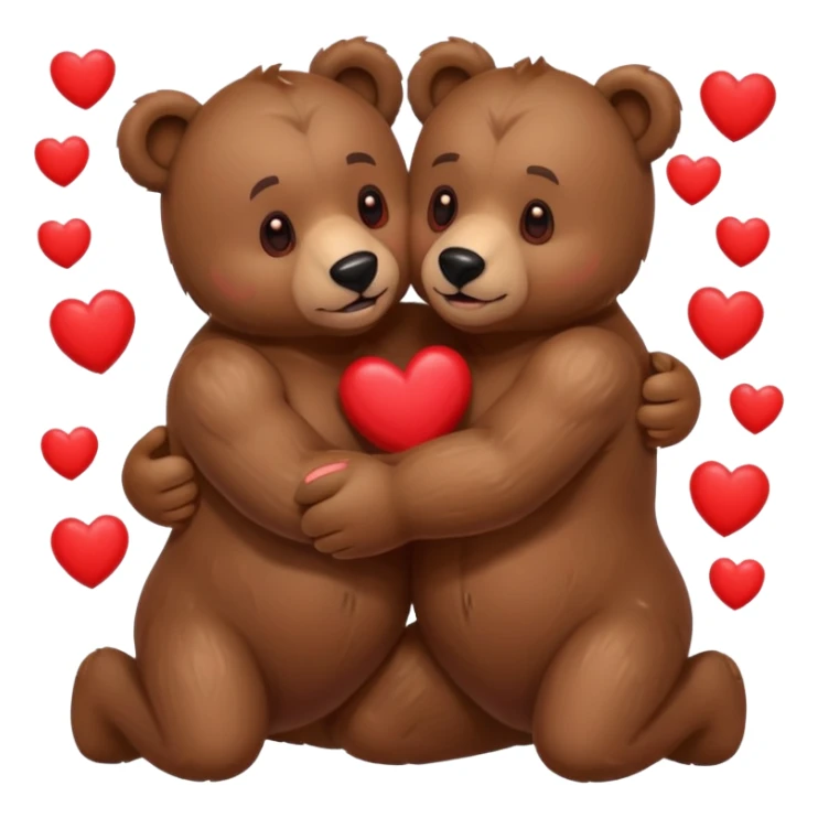two muscular bears hugging, surrounded by hearts, playful and loving sticker