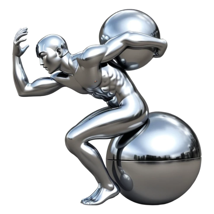 sorayama Sisyphus carrying big sphere on his back sculpture sticker