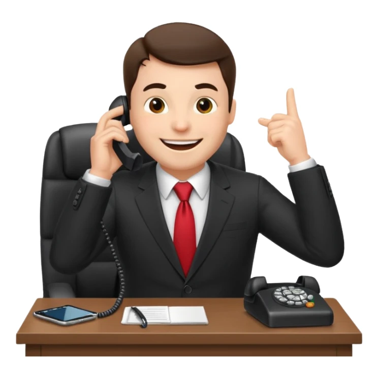 excited office boss on phone at his desk sticker
