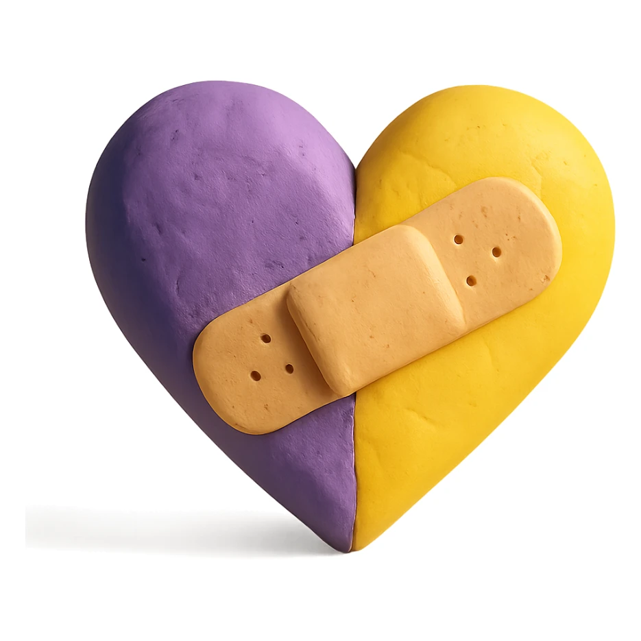 purple and yellow heart with a bandage sticker