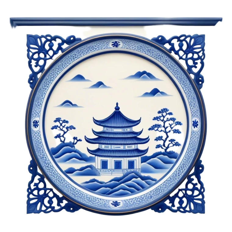 Cinematic Realistic image of exquisite blue and white porcelain, rendered with delicate, intricate patterns and fine textures, showcased against a classic Chinese backdrop with soft, refined lighting sticker