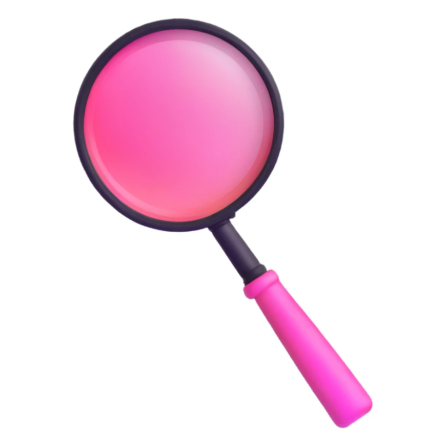 magnifying glass, transparent glass with bright pink gradient from #FF335F to #FF99AA, highlights, minimalistic sticker