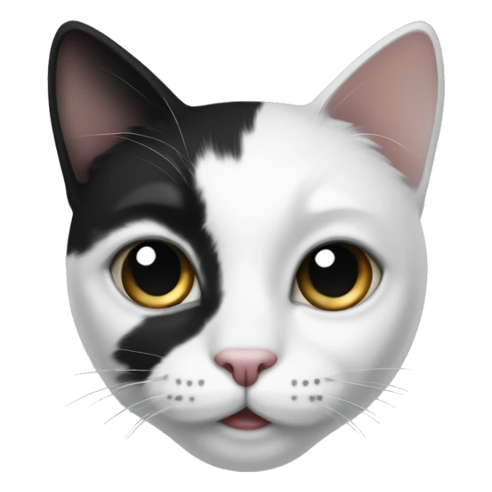 Black and white cat with a black spot on right eye and black left ear sticker