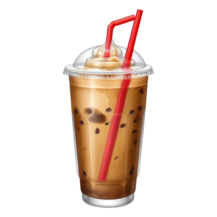  plastic cup of iced coffee with one straw. sticker