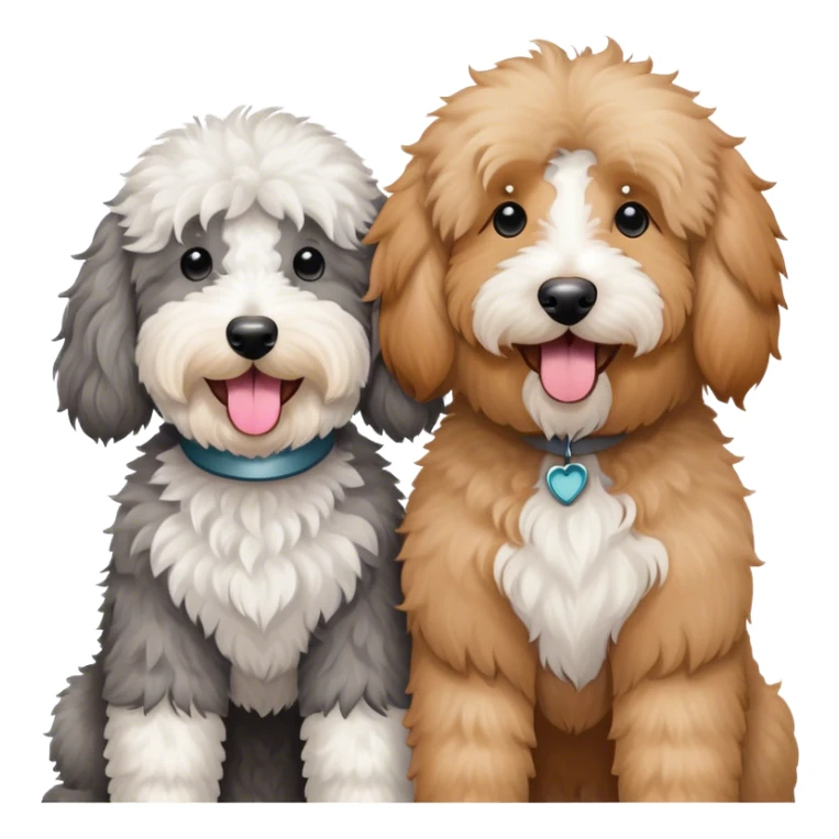 Gray and white sheepadoodle and an apricot goldendoodle  sticker