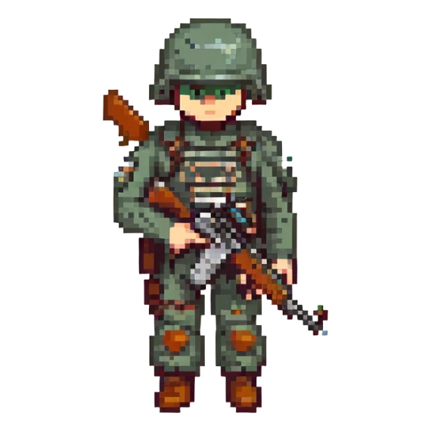 soldier with helmet and rifle standing at attention sticker