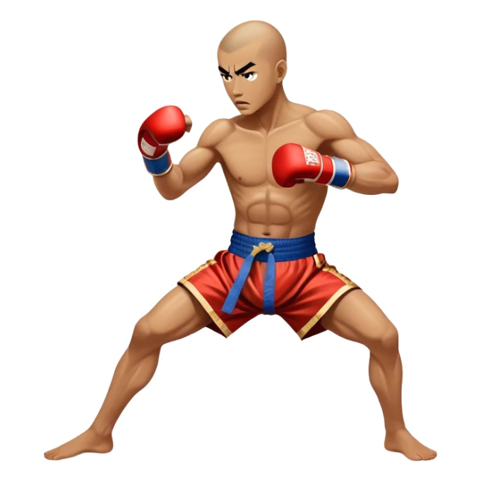 Cinematic Realistic Traditional Muay Thai Emoji, depicted as an intense dynamic martial arts scene featuring a fighter in traditional Muay Thai stance and attire, rendered with rich textures and energetic dramatic lighting that captures the sport's raw power. sticker