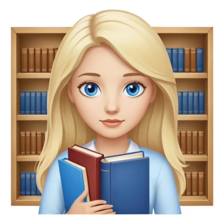 blonde hair blue eyes teacher female holding books sticker