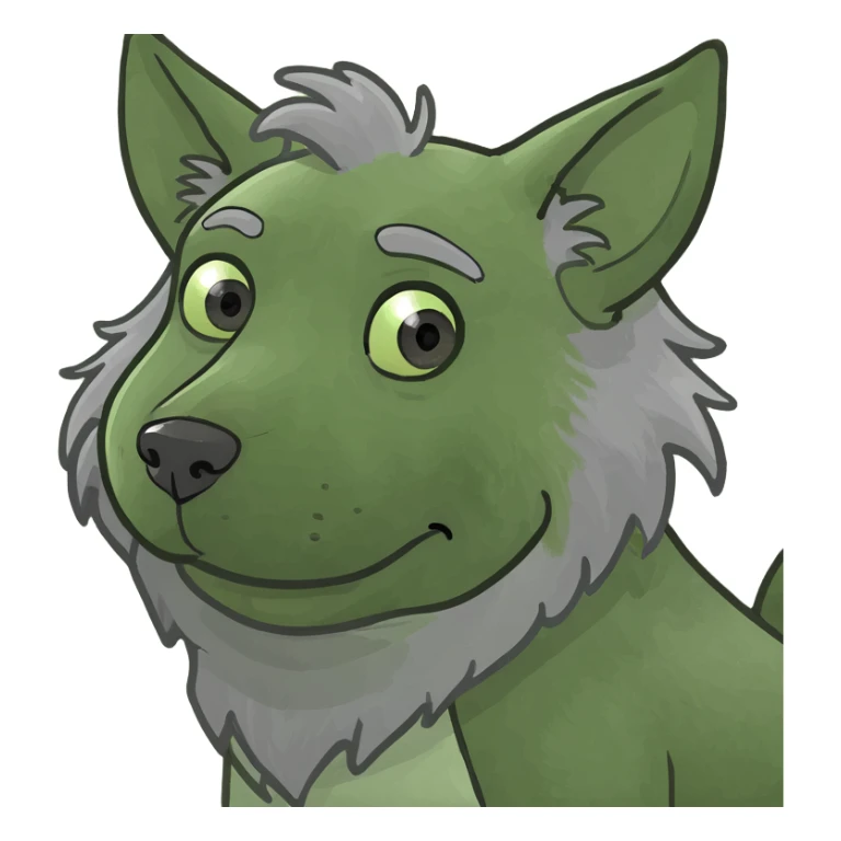 Sad emoji with fluffy grey dog ears and a tail sticker