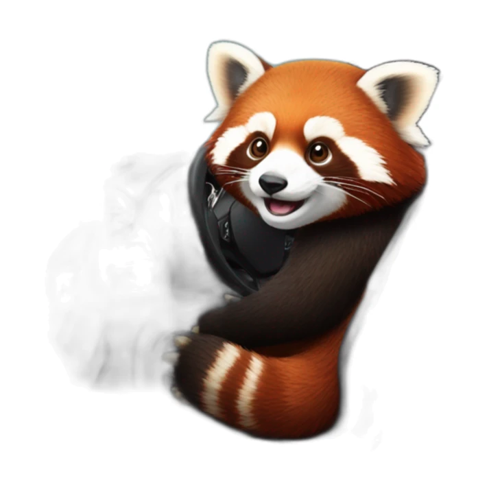 Red panda sitting in driver’s seat of a black Aston Martin sticker