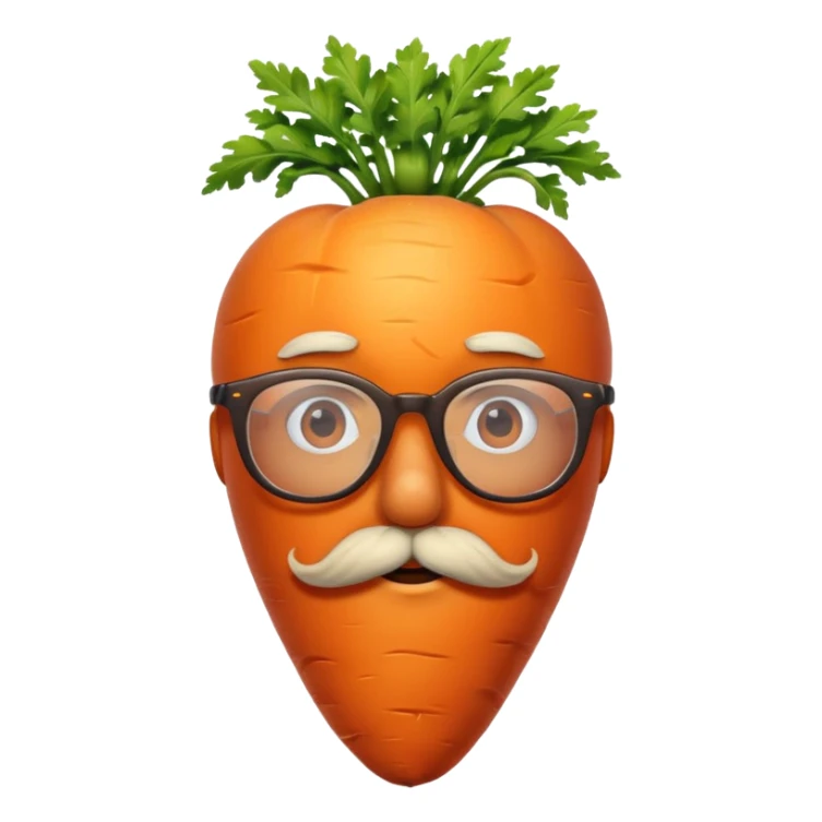 short orange carrot with red mustache and glasses sticker