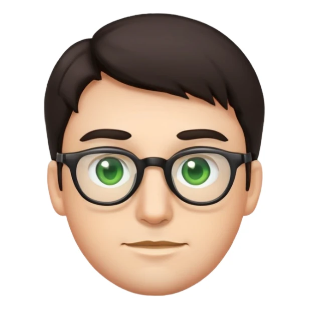basic male emoji face with glasses, dark hair, and green eyes sticker