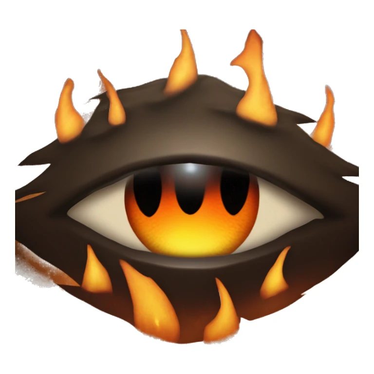 Fiery Eye of Sauron with flames around, glowing orange iris, dark and ominous background. sticker