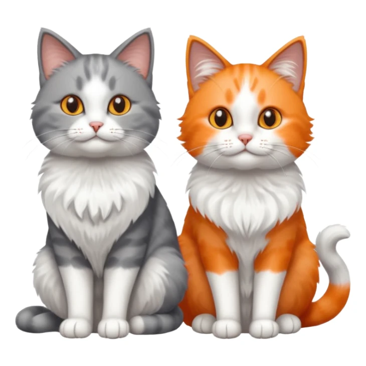 a realistic looking very fluffy grey and white cat with grey legs and white paws, sitting next to another cat sticker