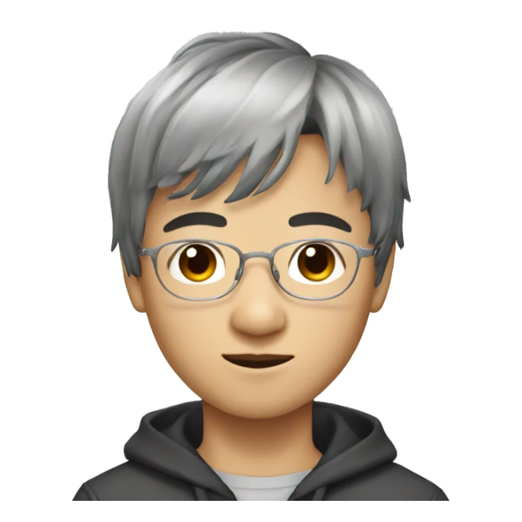 young chinese male, silver glasses, bangs haircut sticker