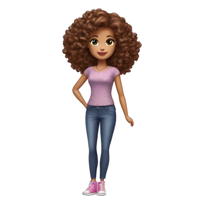Curly Brown  hair barbie full body sticker