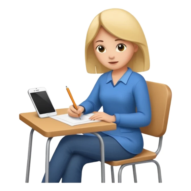 woman sitting and writing on a paper sticker