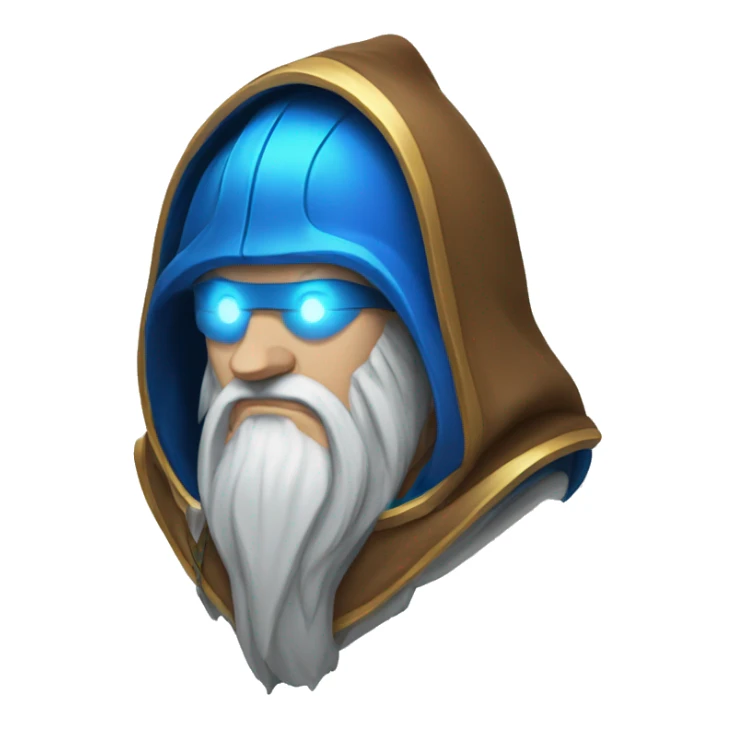 The god Odin with a hood, white beard and right eye glowing blue sticker
