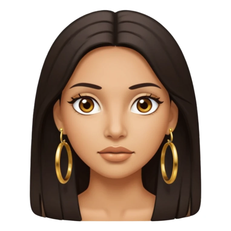 Attractive tan hispanic woman with a wide face, baddie look, Long straight dark hair and gold hoop earrings and brown eyes sticker