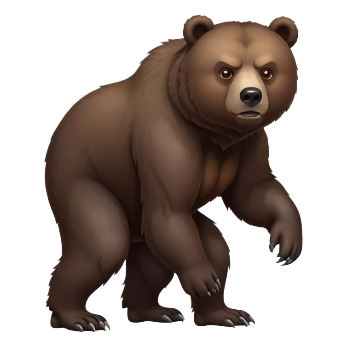 Intimidating dark brown bear on four legs with serious expression, fierce eyes, natural stance, realistic details sticker