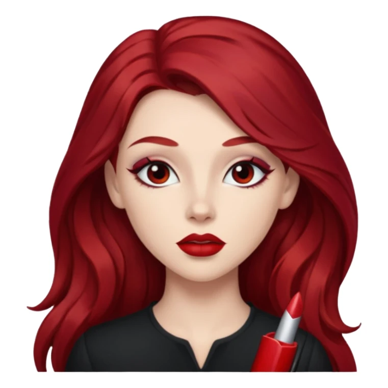 Chappell Roan (b.1998) with long dark red hair, makeup sticker