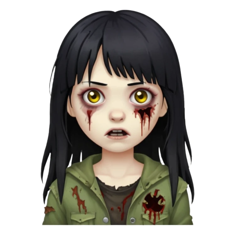 girl zombie with black long hair and bangs sticker