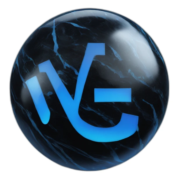 big blue "W" uppercase letter on black marble ball sticker