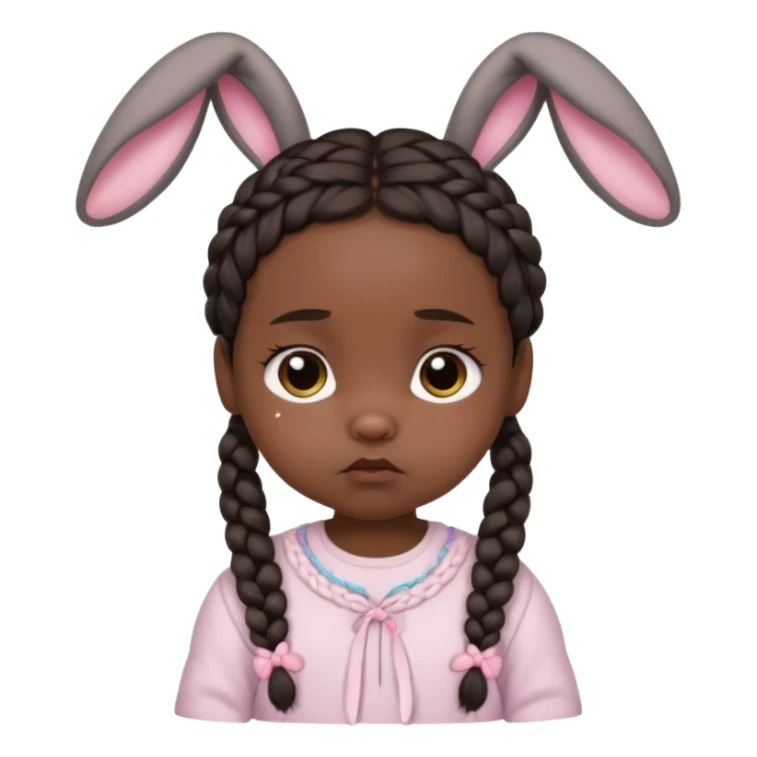 bunny ear accessory wearing baby braided dark hair sad  sticker