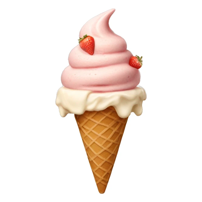 Cream and strawberry ice cream with beige cone aesthetic sticker