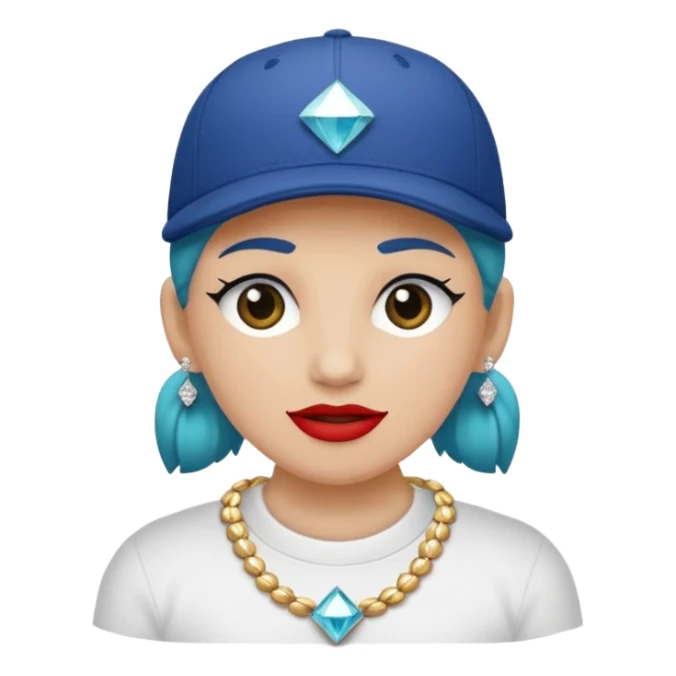 🥷🏻 crea un emojin de como el que está ay pero con gorra marca adida y un collar de diamantes ponle tatuaje en la cara y en la boca ponle brazos sticker