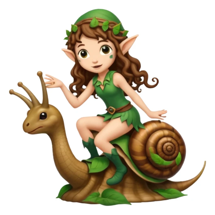 tiny forest elf long curly brown hair tattoos riding snail sticker