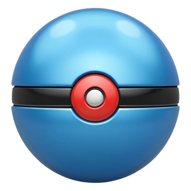 blue pokeball emoji, top half is a more saturated blue, bottom half is white, black stripe, with a metallic sheen sticker