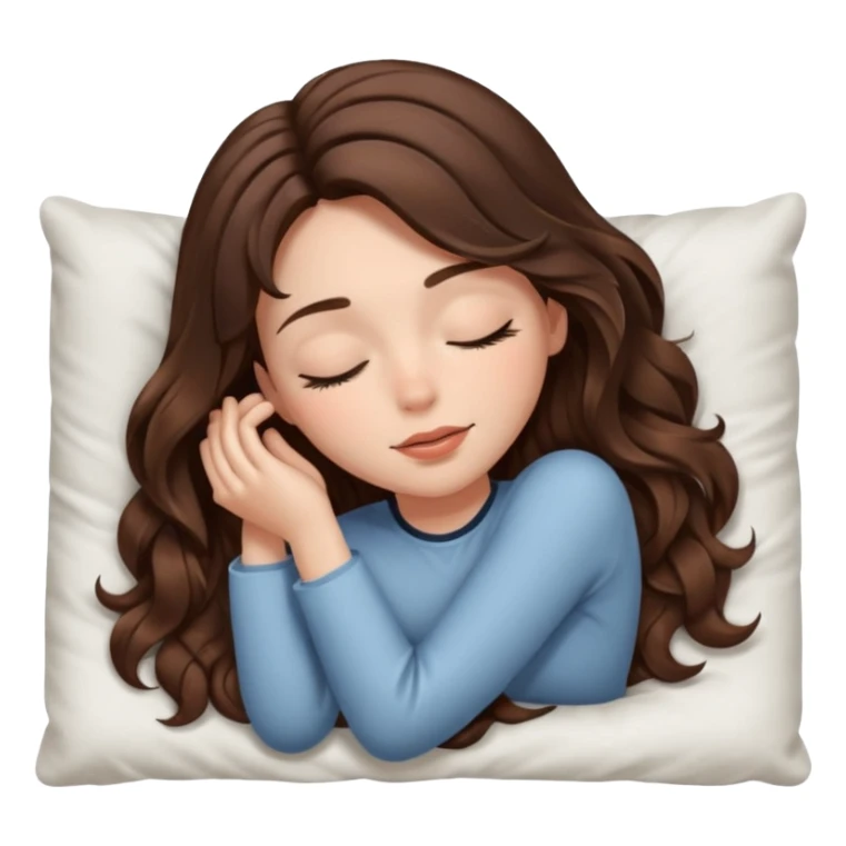 Um amenina super linda com cabelo marrom meio preto  com as pontas ondulado,  cabelo grande na cama deitada com o olho fechado  sticker