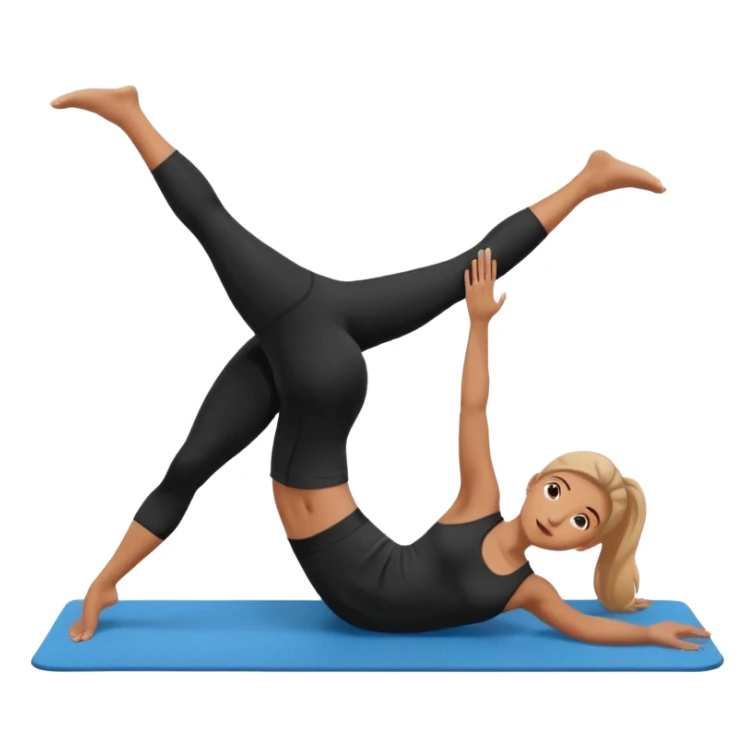generate a pretty woman in black gym clothes doing pilates on a blue mat  sticker