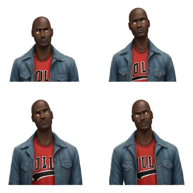 Michael Jordan in a jacket holds his head and is sad photorealistic serious sticker