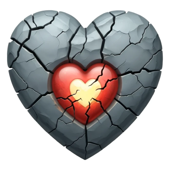 An old and barren grey heart with a small glowing transparent heart inside it sticker